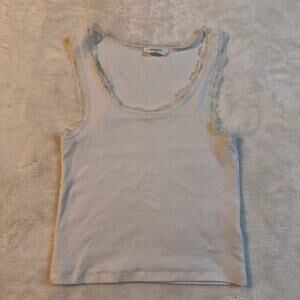 White Amy & Ivy Ribbed Lace-Trim Camisole Tank top